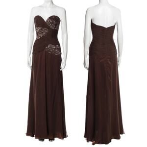 Jovani Strapless Pleated Sequence Full Length Evening Prom Gown Brown (16)